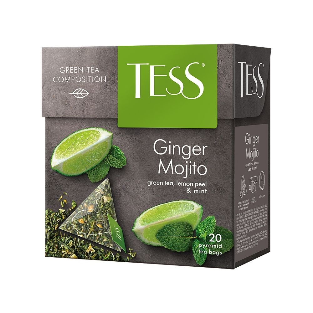 картинка Чай Tess  Ginger Mojito green / Зеленый чай, цедра лимона и мята 20 пирамидок от магазина Roscafe