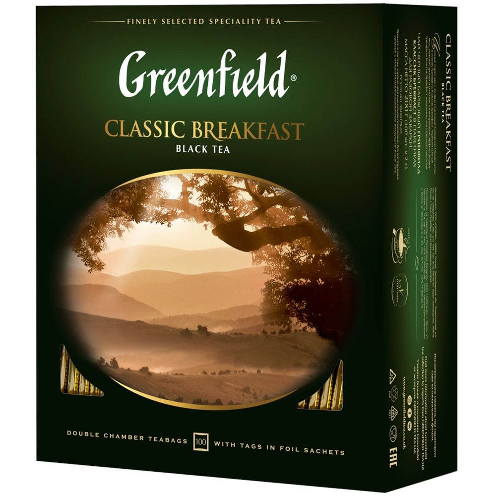картинка Чай Greenfield Classic Breakfast / Гринфилд Классик Брекфаст 100 пакетиков от магазина Roscafe