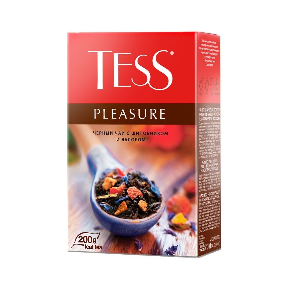 картинка Чай Tess Pleasure black / Черный листовой чай с шиповником и яблоком  200 г от магазина Roscafe